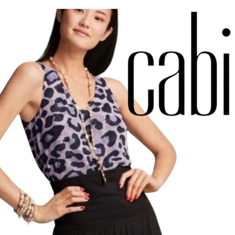 Cabi Lilac Feline Blouse Women’s Sleeveless Animal Print Size XS